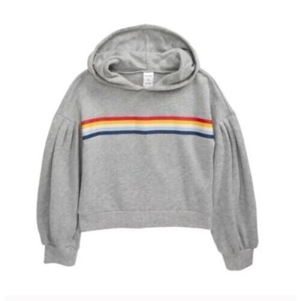 Nordstrom Kids' Balloon Sleeve Hoodie Grey Heather Rainbow Medium 8/10 MSRP $39